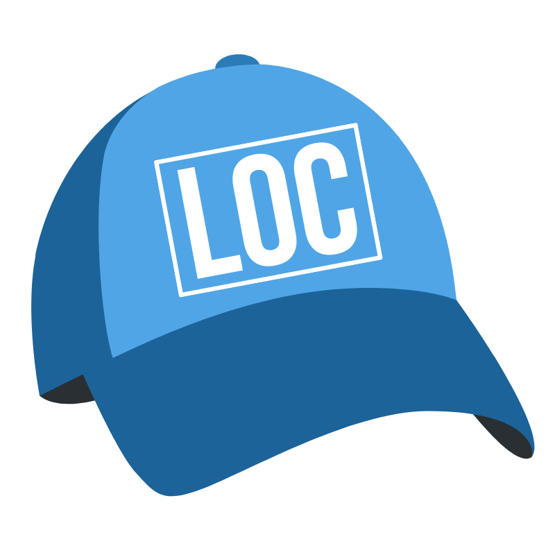 LocEssentials logo — a two-toned blue baseball cap with LOC in white on the crown